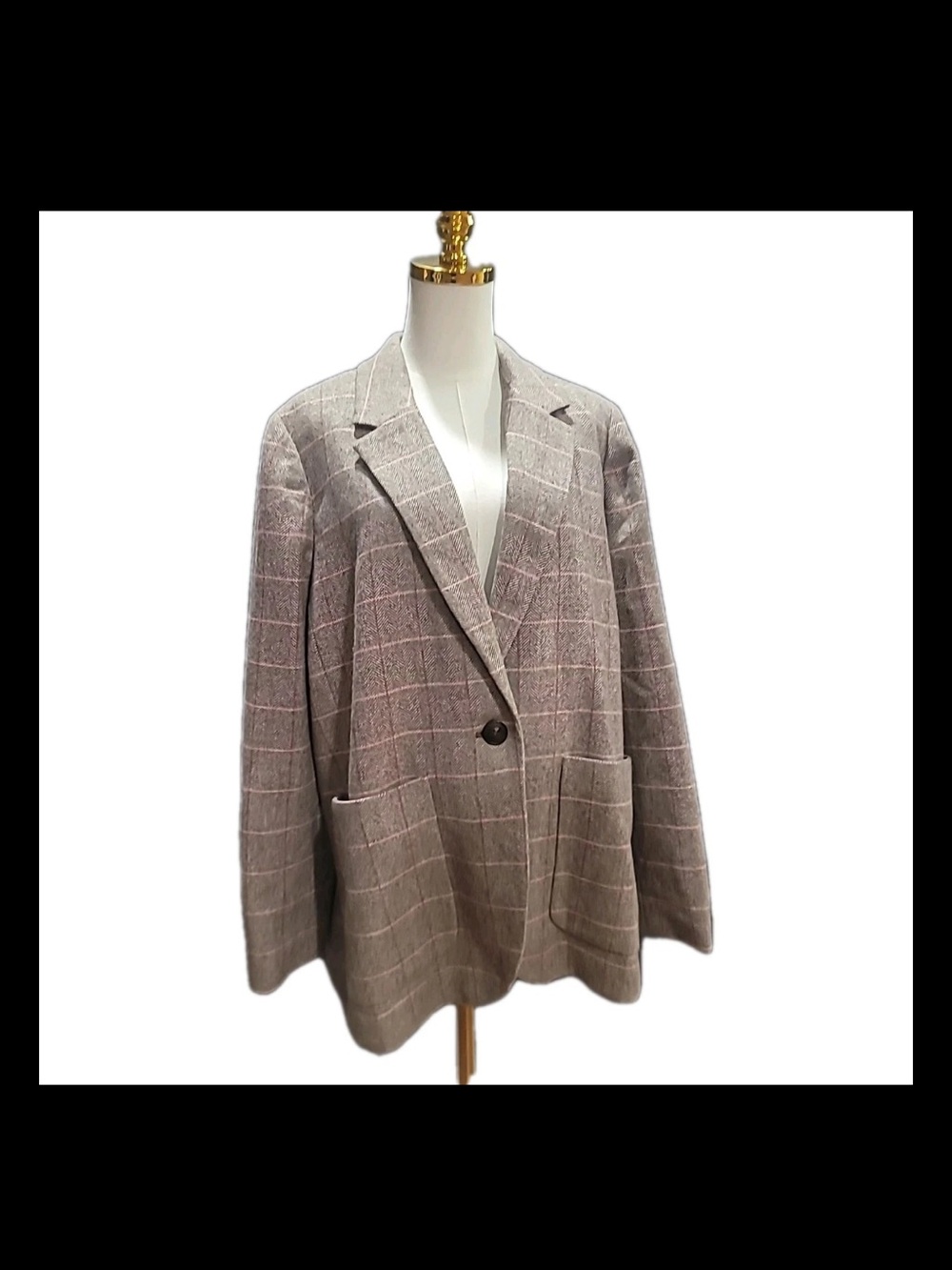 Woman’s Madewell Larsen Blazer Wool Blend Jacket Pink Plaid Striped Size 2XL